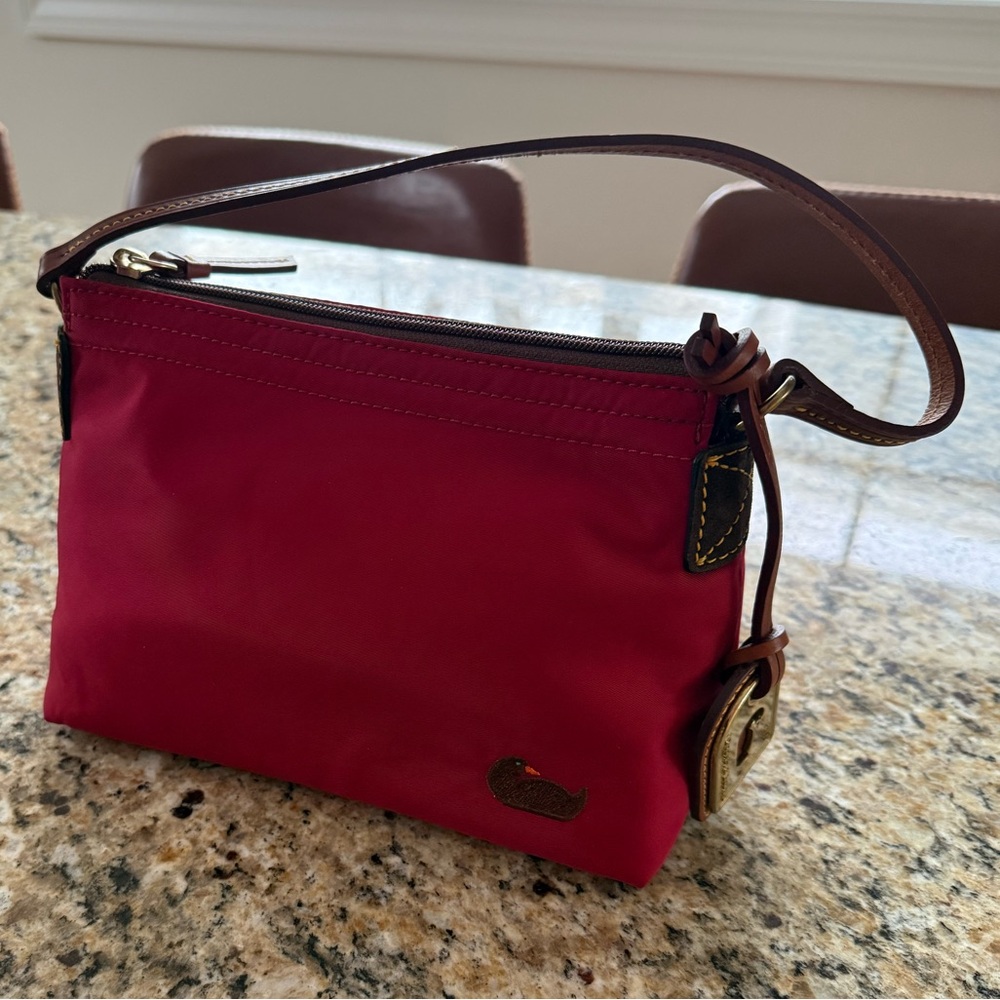 Vintage Dooney & Bourke Pouchette Handbag Purse Red Nylon w/Pink Interior